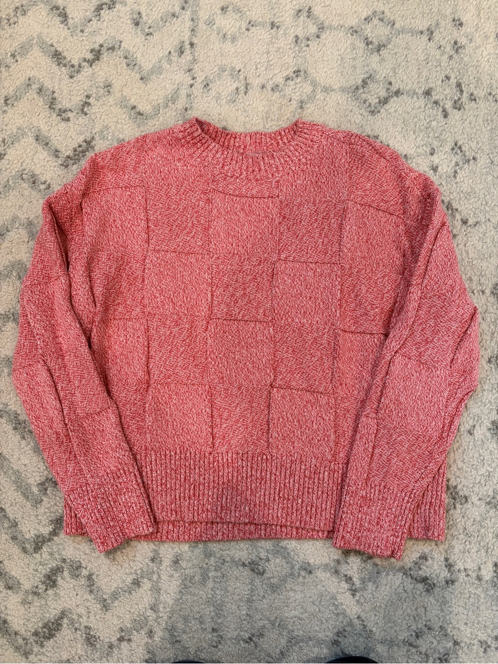 Loft Women's Pink Cozy Checker Knit Sweater